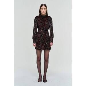 NEW SIMKHAI daphne mock neck mini dress in oxblood multi